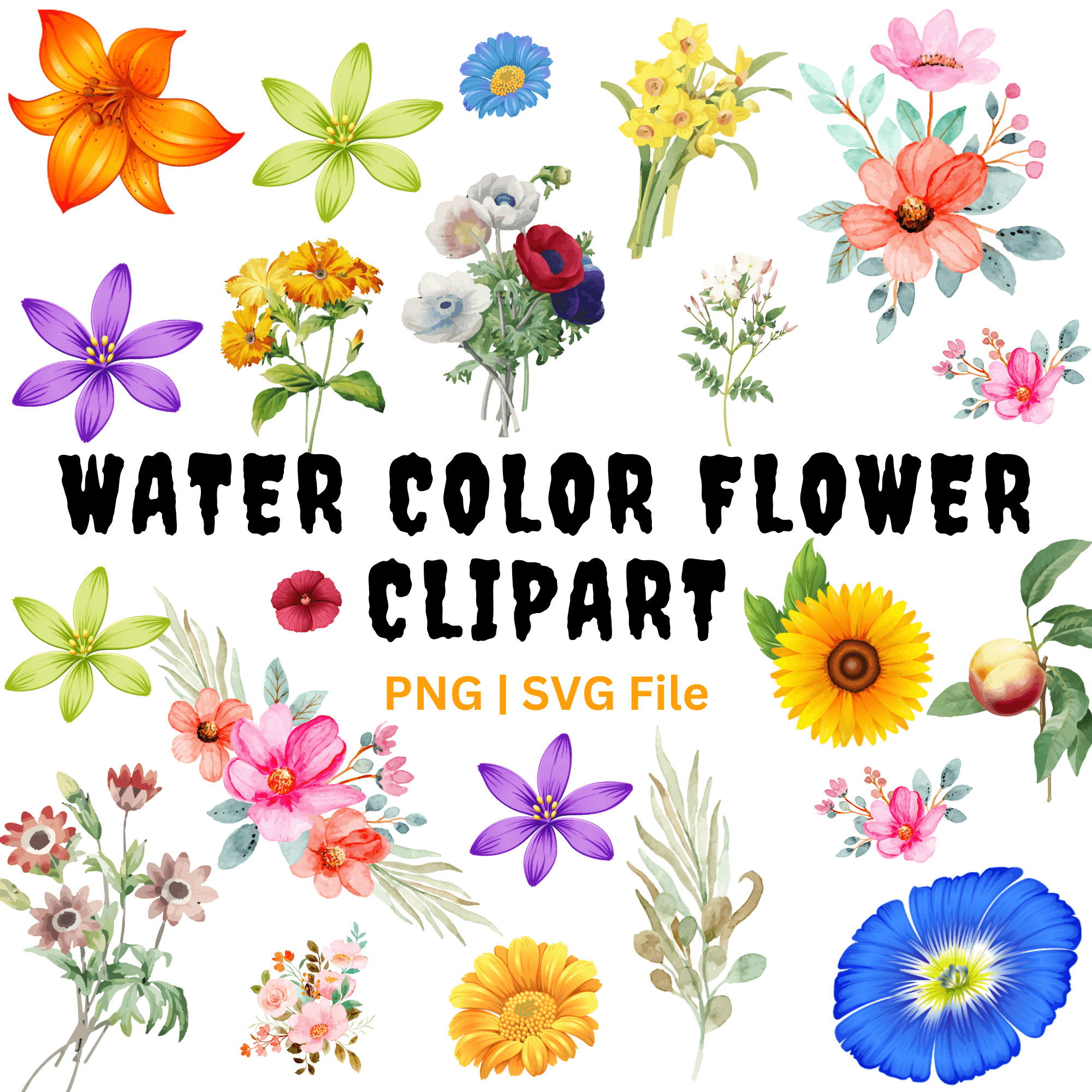 Watercolor Flowers Clipart - Rose Design