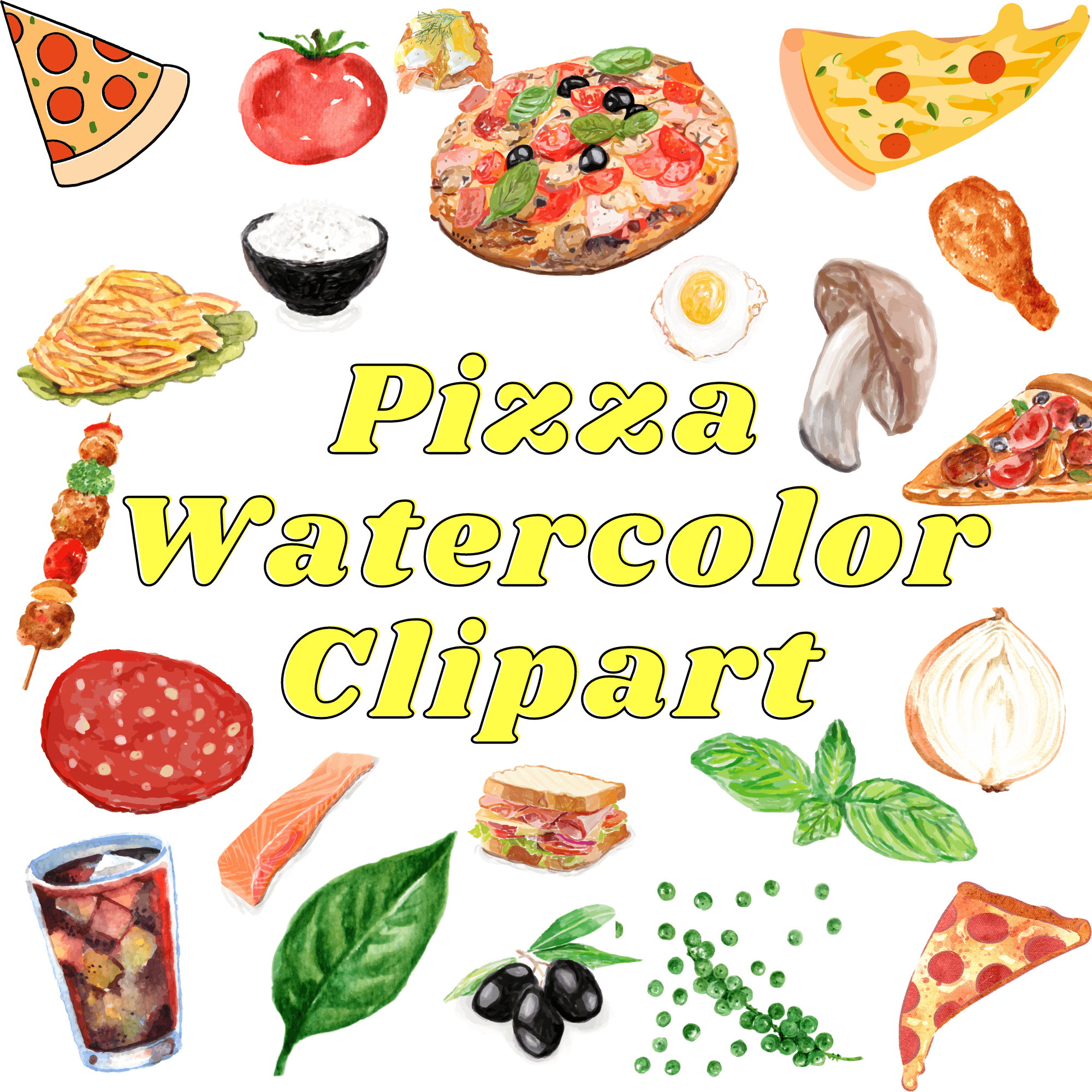 Watercolor Pizza Clipart - Slice Design