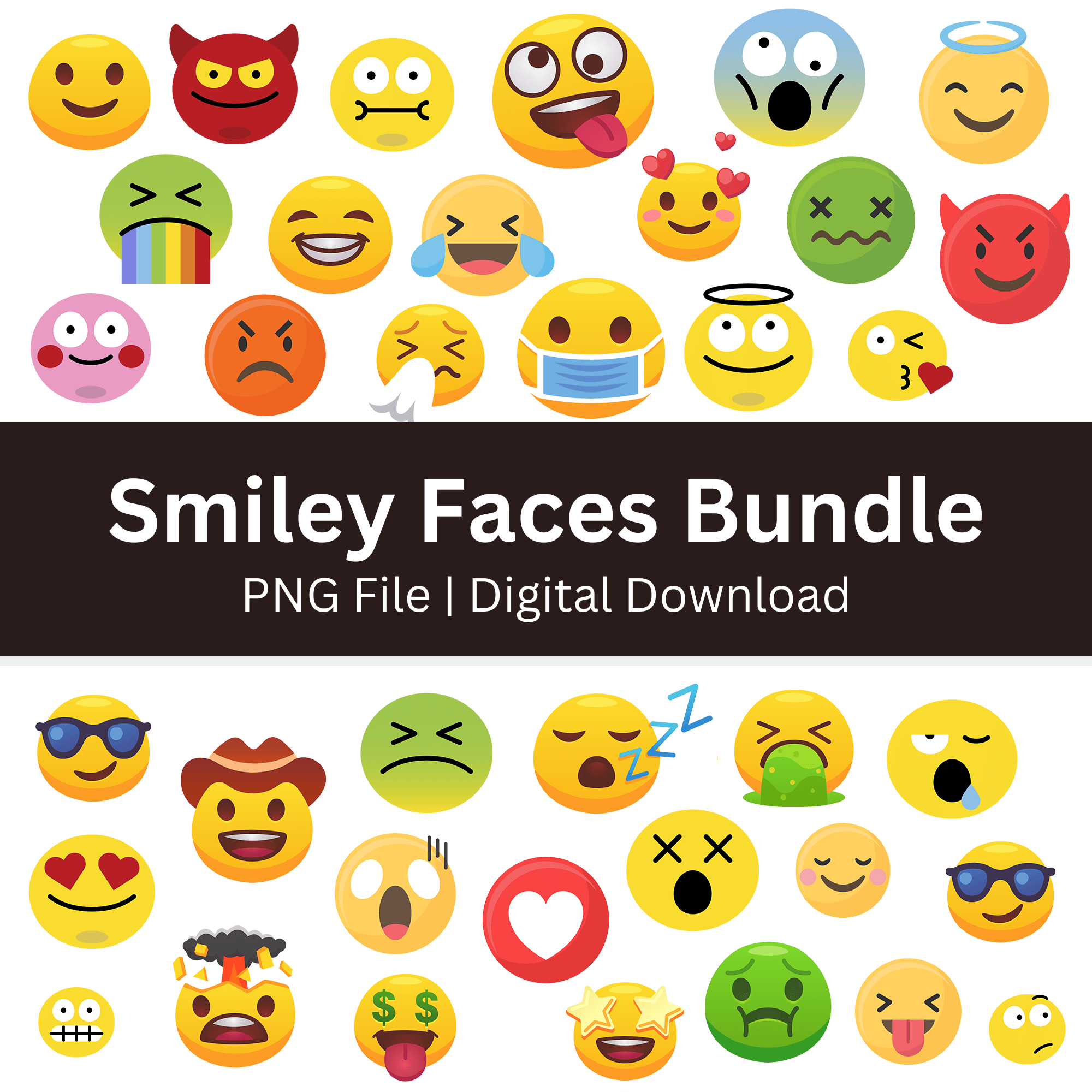 High-Resolution Smiley Face PNG Clipart with Transparent Background