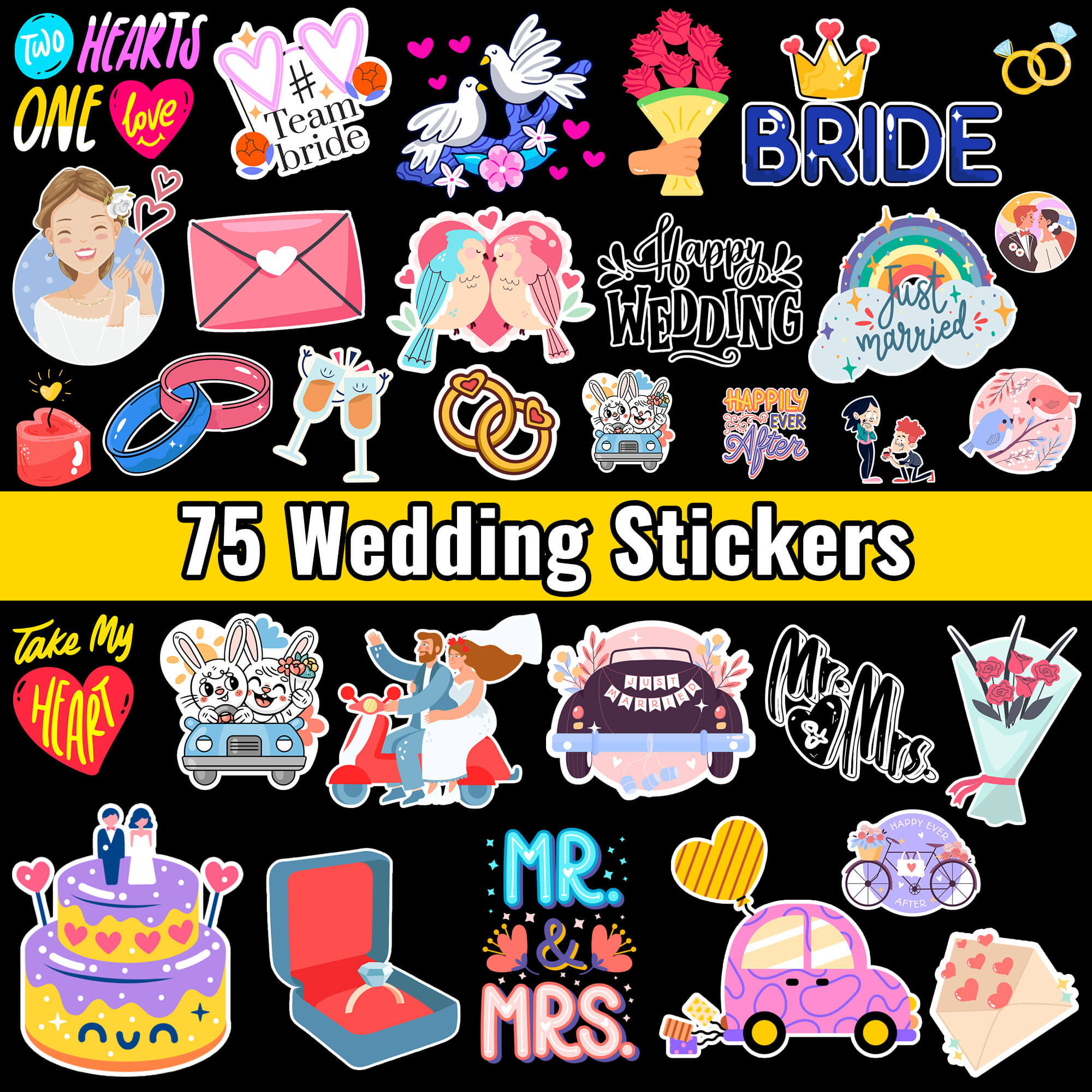 Elegant floral wedding sticker for invitations and envelopes