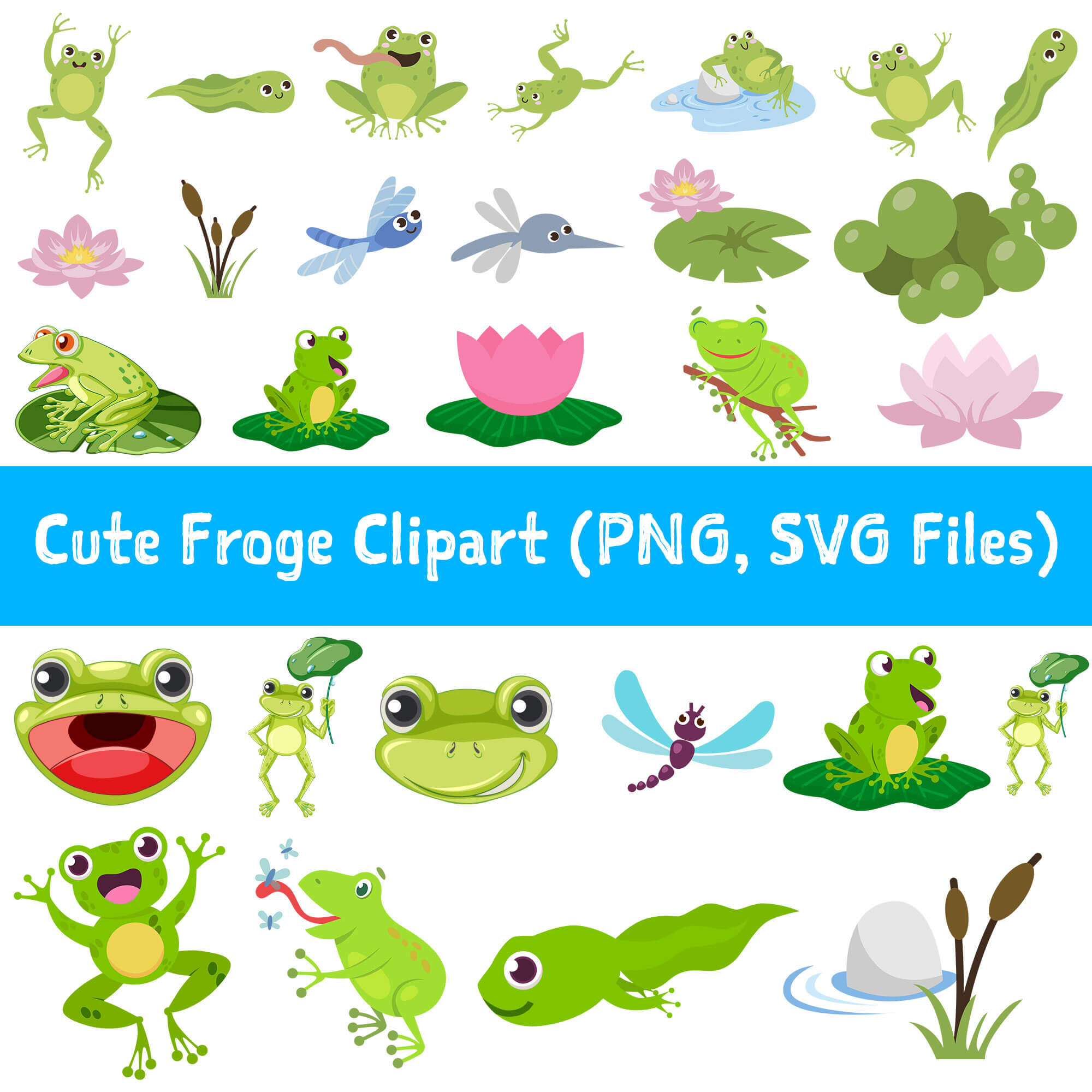 Cute Frog Clipart - Frog on Lily Pad