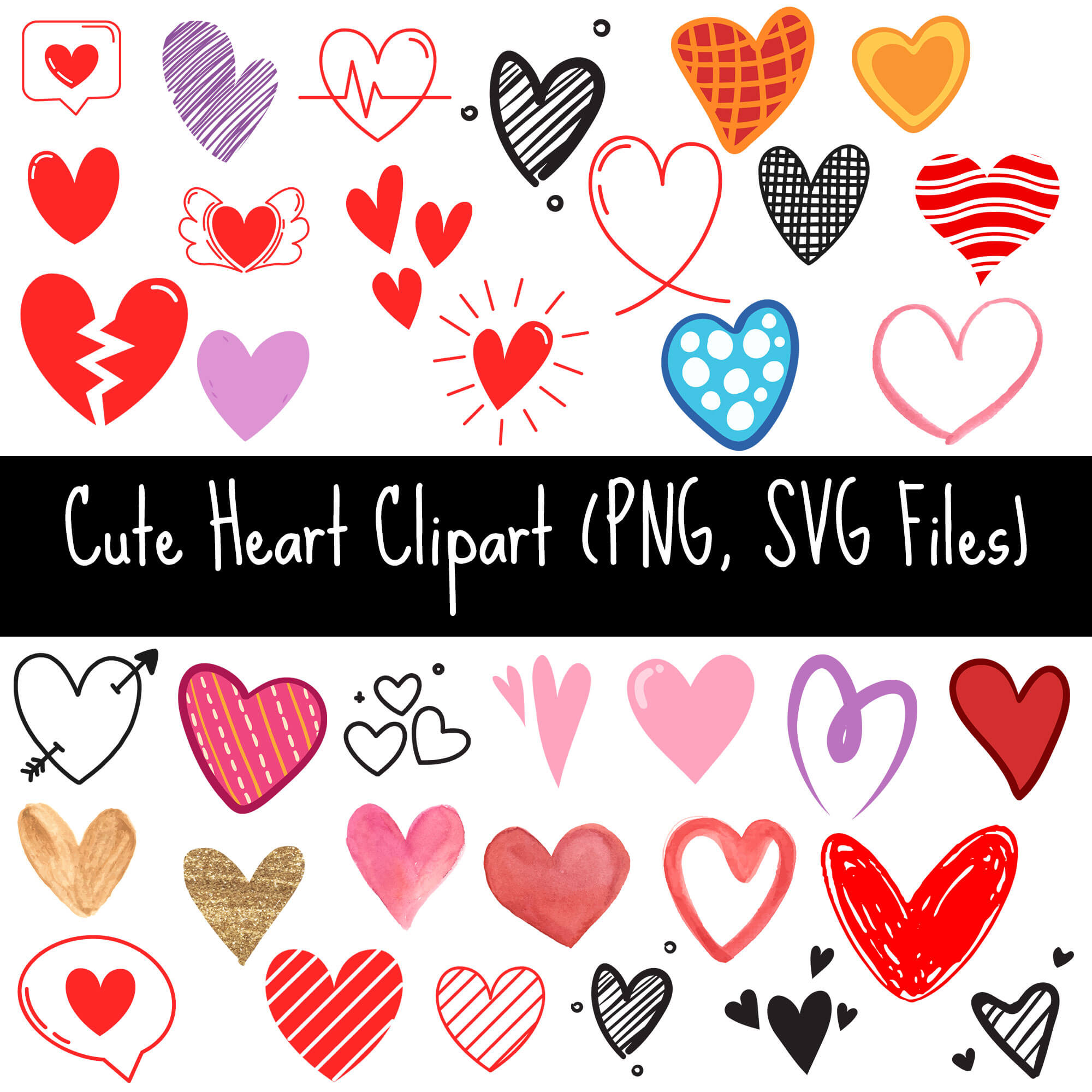 Cute Heart Clipart - Doodle Design