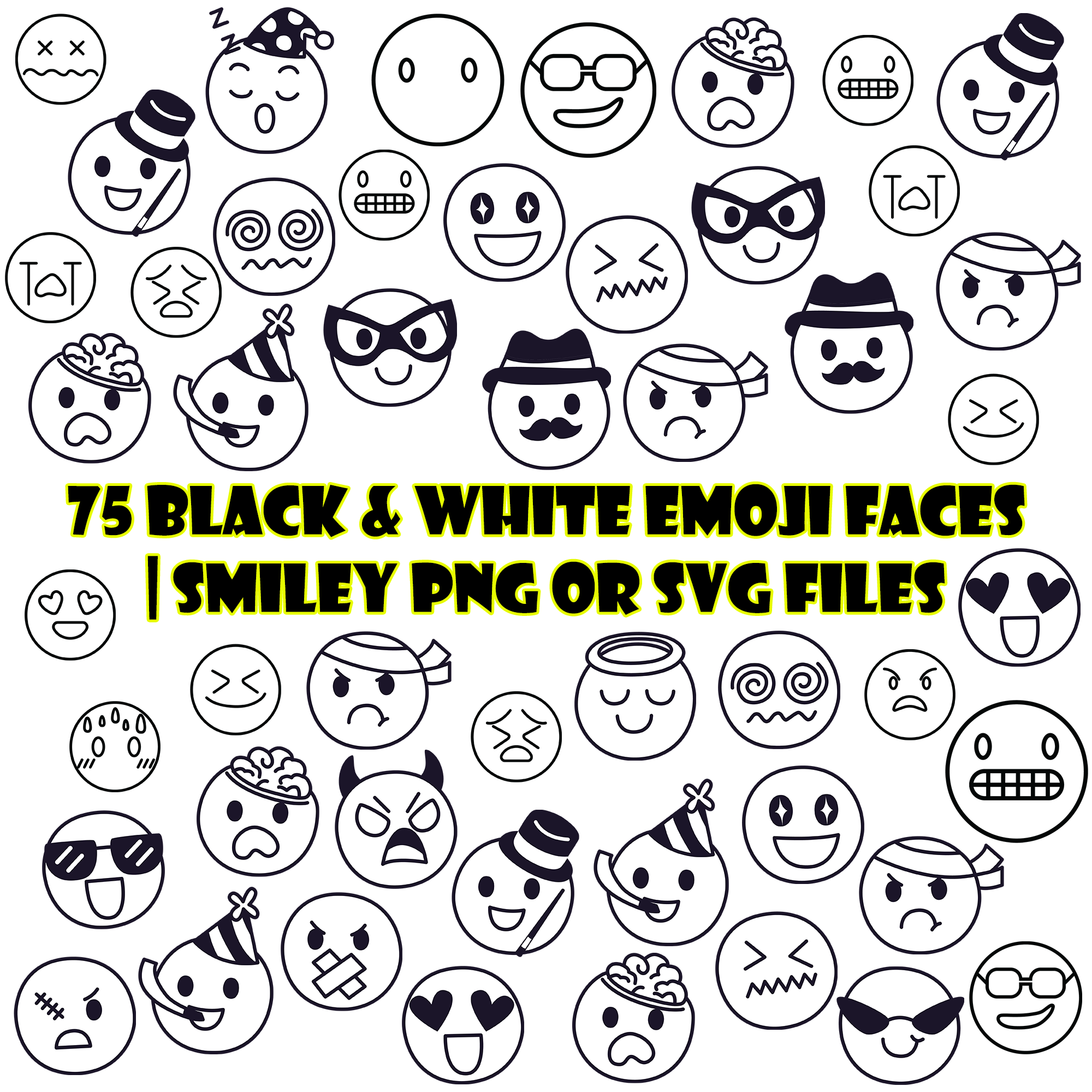 Black & White Smiley Emoji Clipart - Happy Face Design