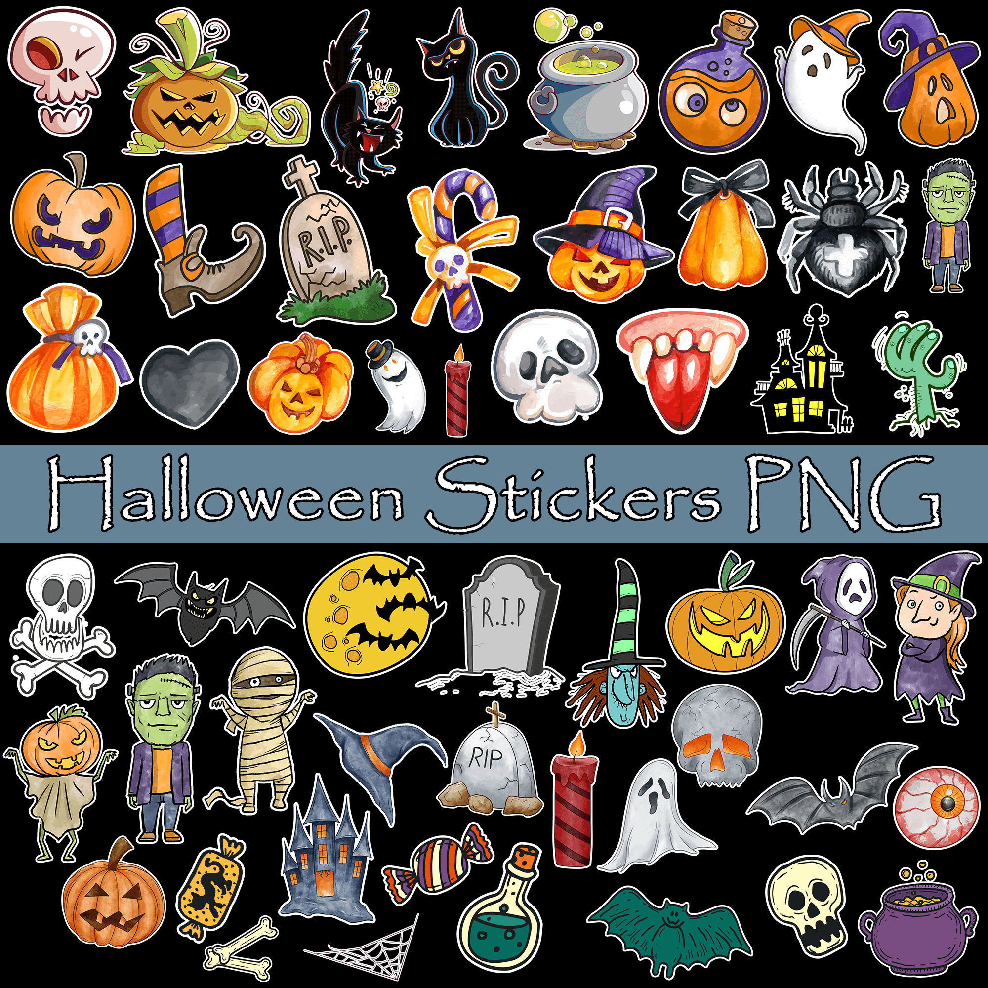 Halloween Stickers Pack – Spooky Ghosts, Pumpkins, Bats Digital Download