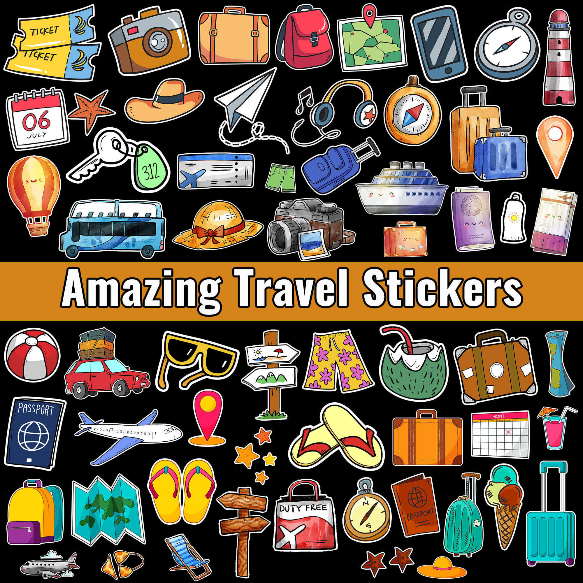 Travel stickers for planners and journals