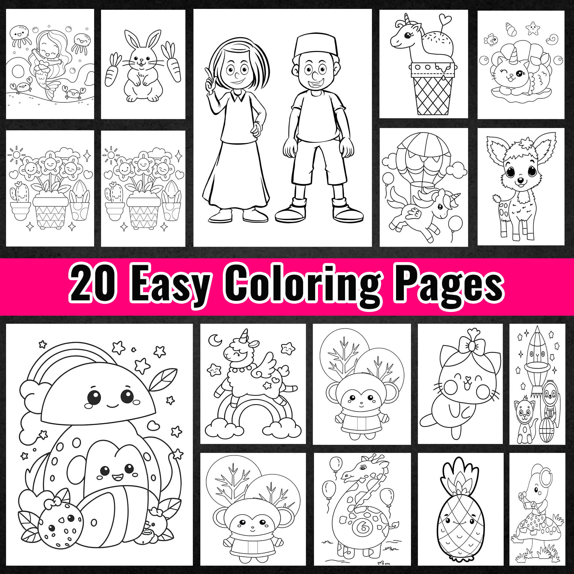 Printable Easy Coloring Pages for Adults and Kids – A4 Size PDF