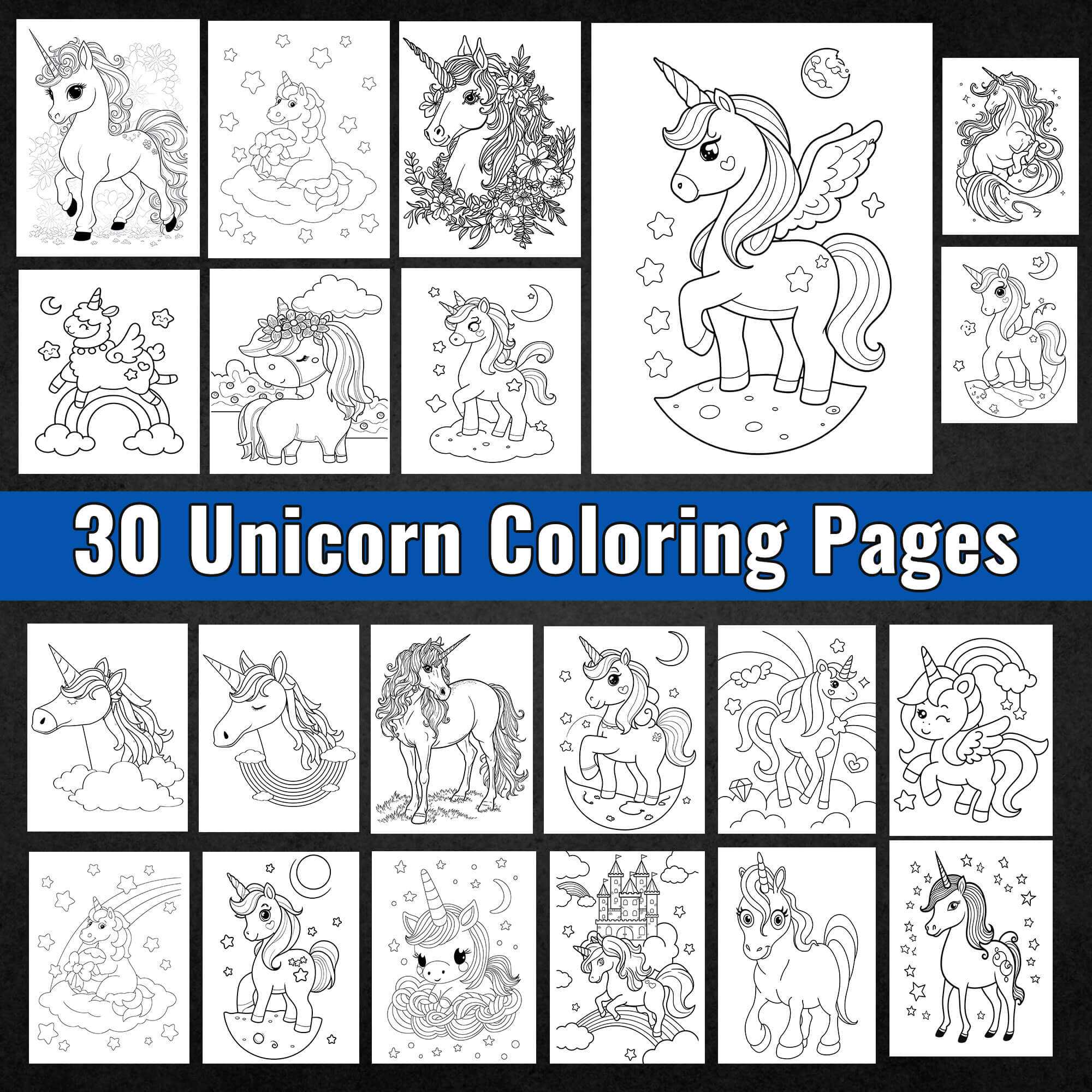 Printable unicorn coloring pages for kids and adults
