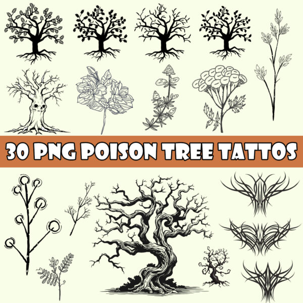 Poison Tree Tattoo Clipart PNG Files Bundle