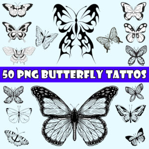 50 Butterfly Tattoo Clipart PNG Files – High-Quality Digital Download