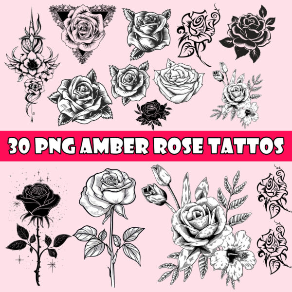 Amber Rose Tattoo Clipart PNG Files – High-Quality Digital Download