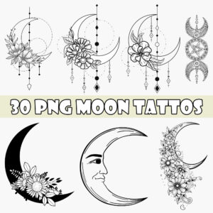Moon Tattoo Clipart Bundle – 50+ High-Quality PNG Files