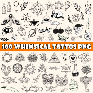 Whimsical Tattoo Clipart PNG Bundle – Unique Hand-Drawn Tattoo Designs for Procreate & More