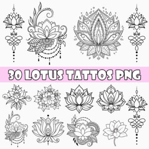 Lotus Tattoo Clipart Bundle – 50+ High-Resolution PNG Designs for Tattoo Artists, Print-on-Demand & Crafters