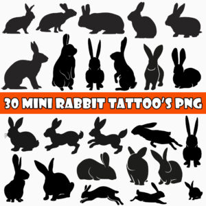 Tiny Cute Mini Standing Rabbit Tattoo Clipart